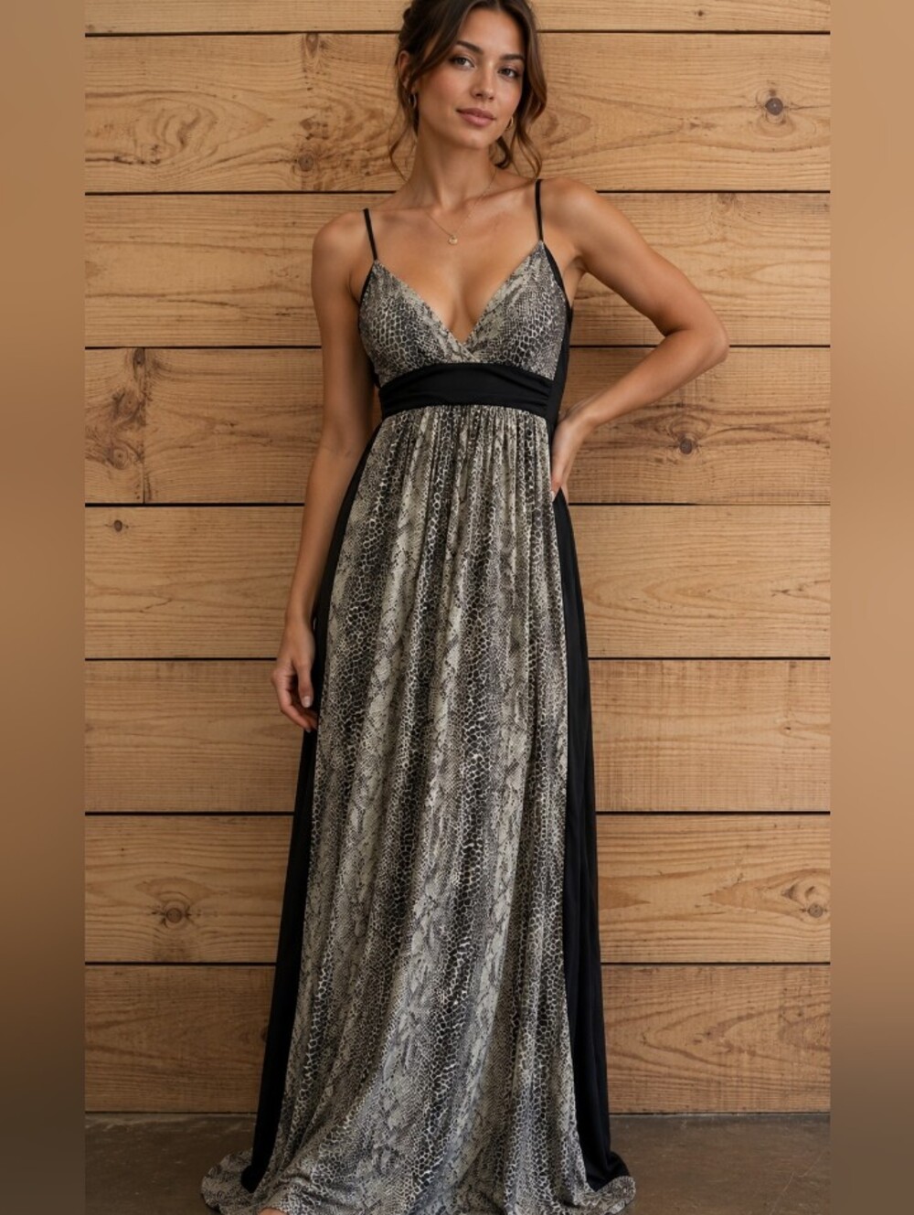 Y2K Babydoll Charlotte Russe Snake-Print Maxi Dress with Black Panels